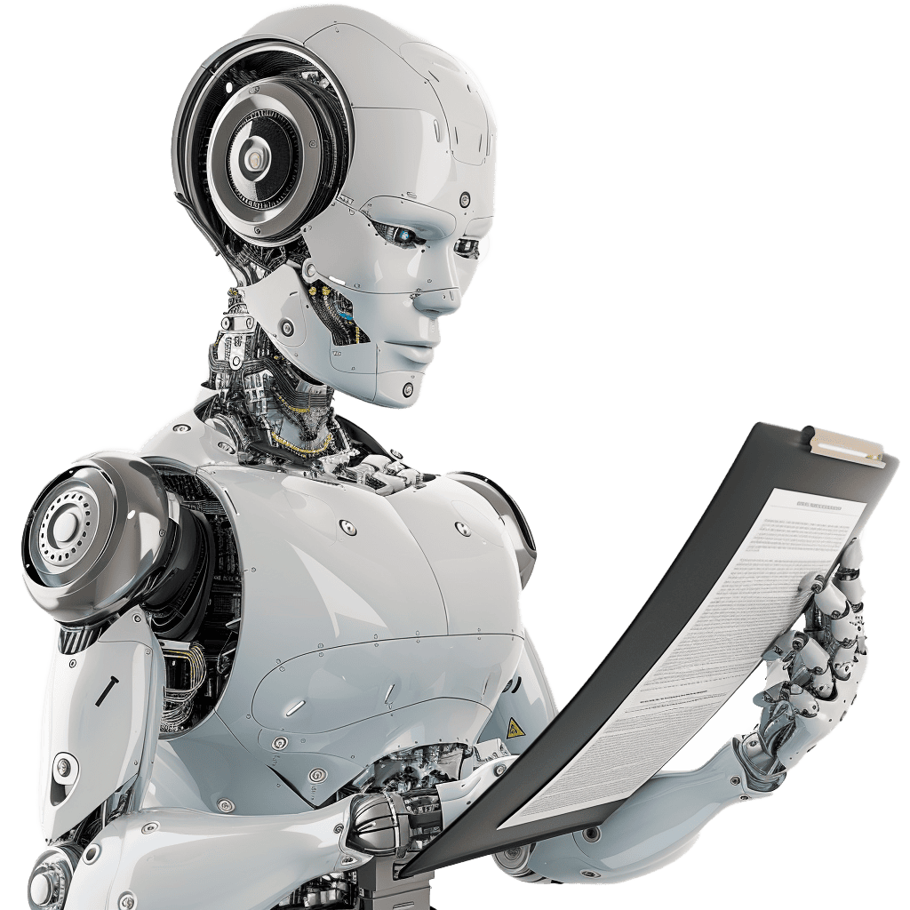 Robo humanoide lendo documento